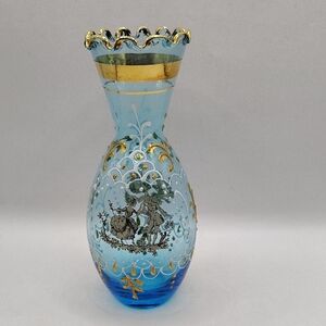 VINTAGE VENETIAN MURANO ART GLASS VASE HAND PAINTED WITH ENAMEL & 24K GOLD